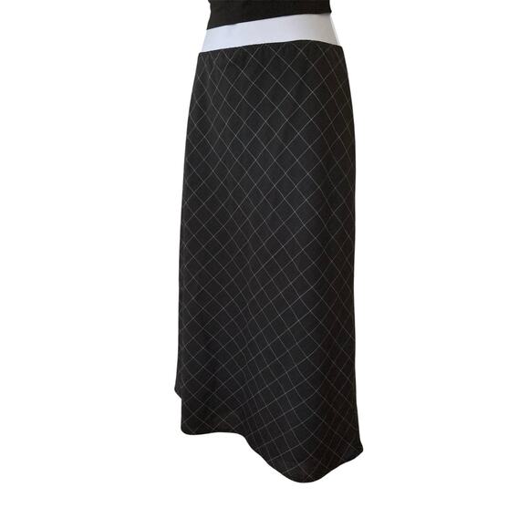 Vintage 90s Y2k Preppy Gray Grid Plaid Wool Blend Layered Midi Skirt M/6/8 - Picture 4 of 6